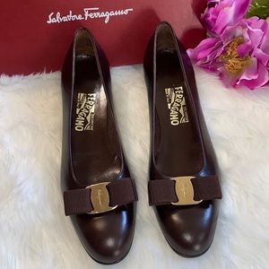 Salvatore Ferragamo Brown Leather Heels-9.5